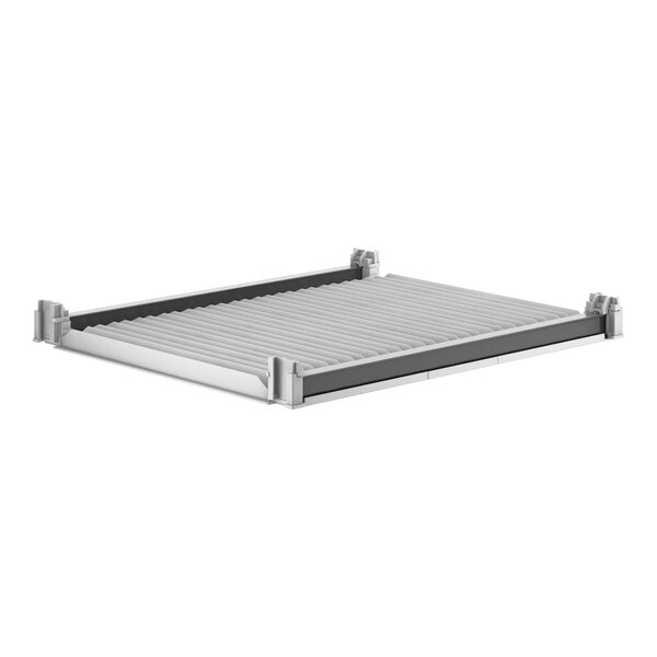 A white metal Cambro Camshelving® shelf kit with metal rails.