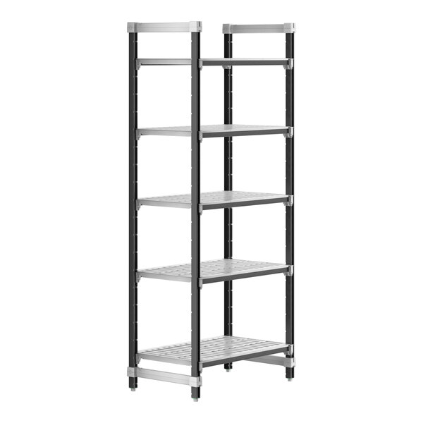 A metal Camshelving unit with five vented shelves.