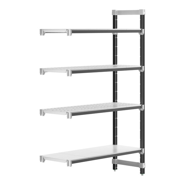 A white Cambro Camshelving® Elements XTRA 4-shelf add-on unit.