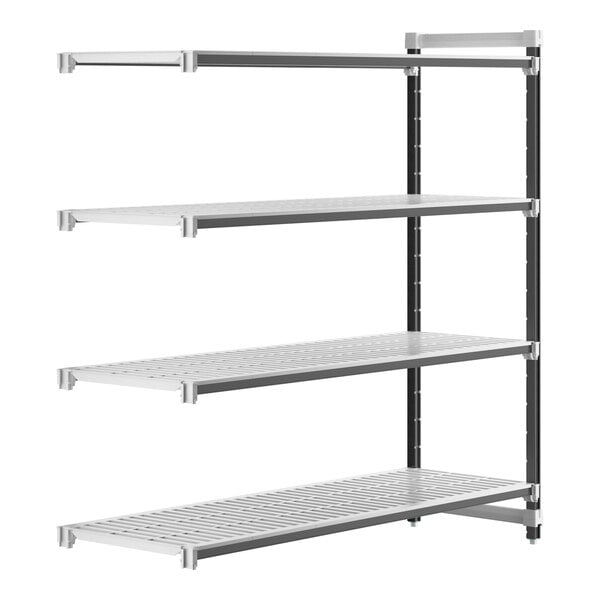 A white metal Cambro Camshelving® Elements XTRA 4-shelf Add-On Unit.