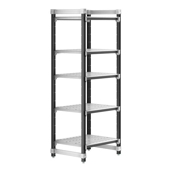 A black metal Cambro Camshelving Elements XTRA 5-shelf unit.