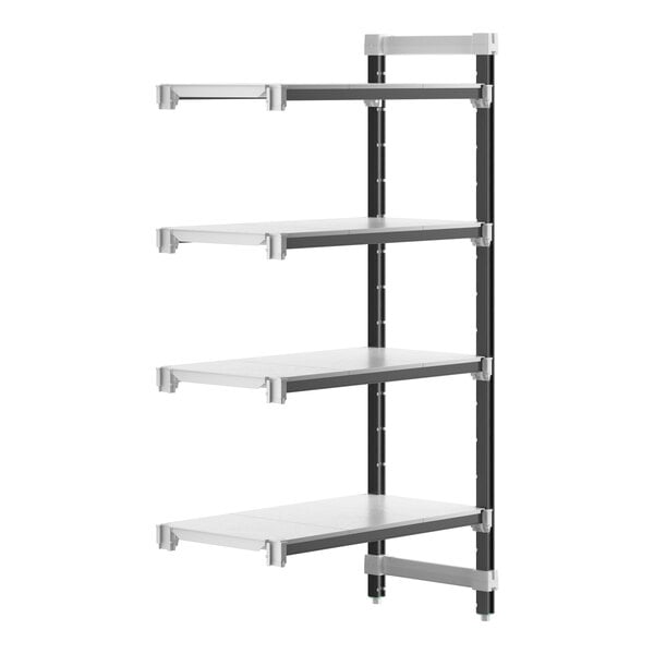 A white rectangular Cambro Camshelving® Elements Xtra solid add-on shelf with a black border.