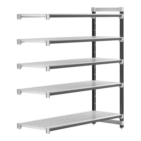 A Cambro Elements XTRA Camshelving unit with 5 vented shelves.