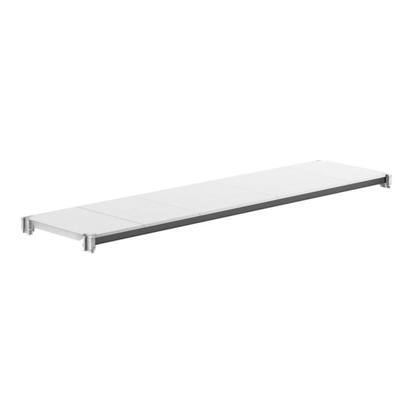 A white rectangular Camshelving® shelf with grey metal legs.