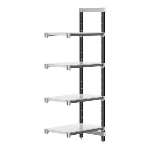 A white Cambro Camshelving Elements XTRA add-on unit with four shelves.