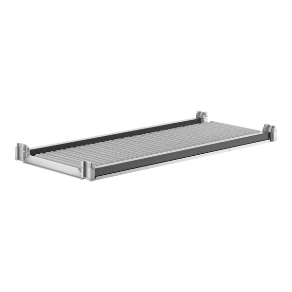 A metal Cambro Camshelving® shelf with metal rods.