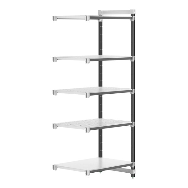 A white Camshelving® Elements XTRA 5-shelf add-on unit with black trim.