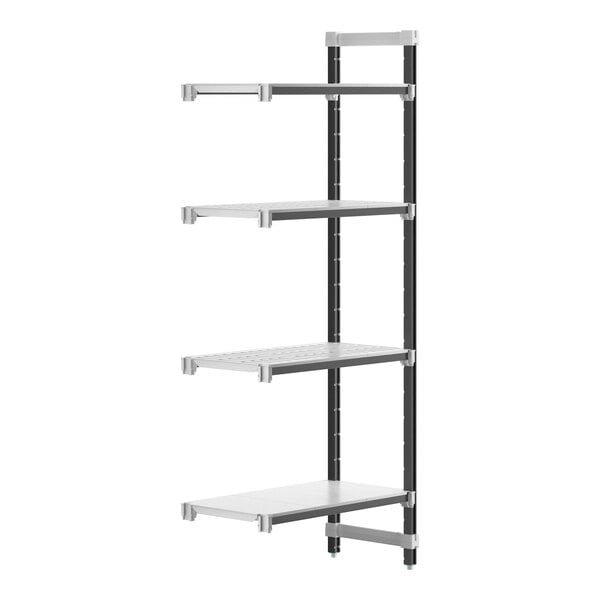 A white Cambro Camshelving Elements XTRA 4-shelf add-on unit.
