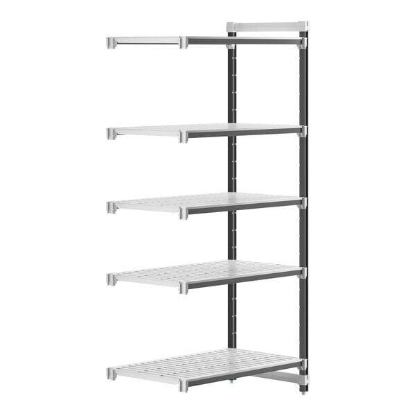 A white Cambro Camshelving Elements XTRA add-on unit with 5 shelves.