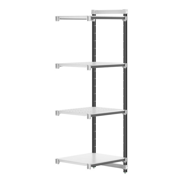 A white and black Cambro Camshelving® Elements XTRA 4-shelf add-on unit.