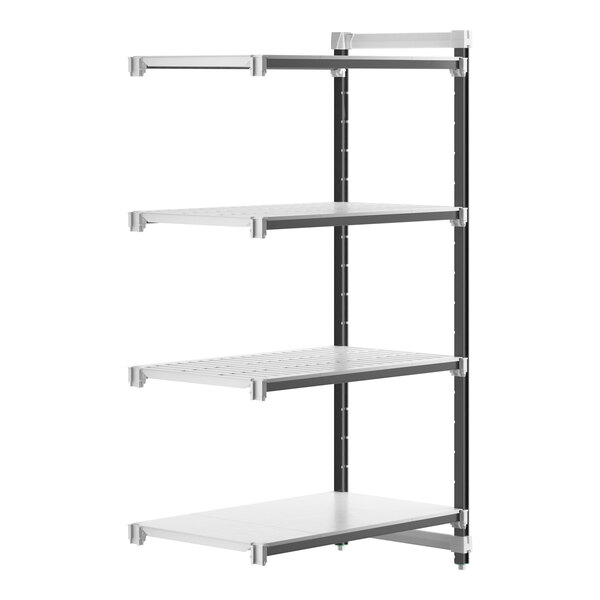 A white Cambro Camshelving Elements XTRA 4-shelf add-on unit.
