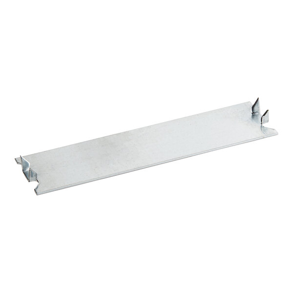 A white rectangular piece of galvanized steel with metal clips.