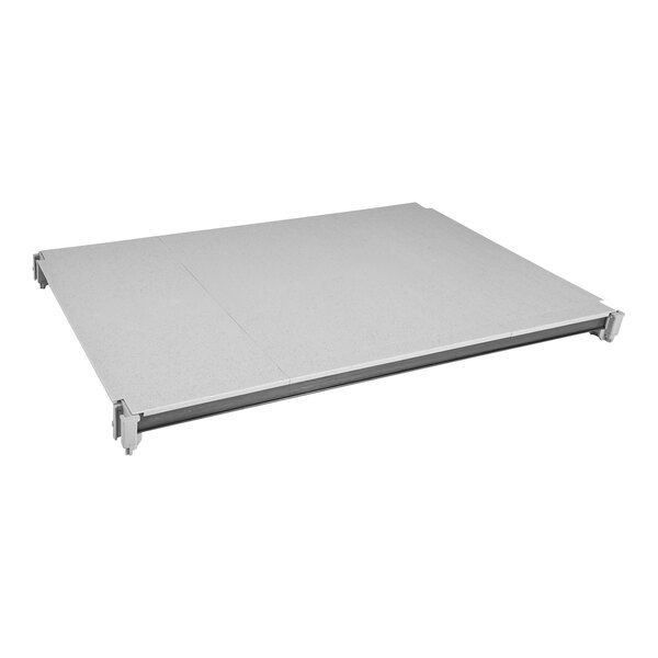 A white rectangular Cambro Camshelving Elements shelf with a metal frame.