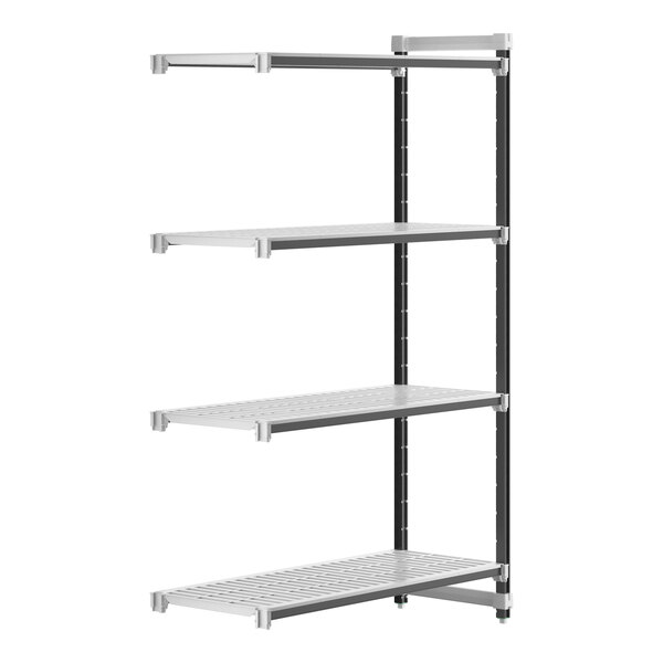 A metal Cambro Camshelving Elements XTRA add-on shelf with four shelves.