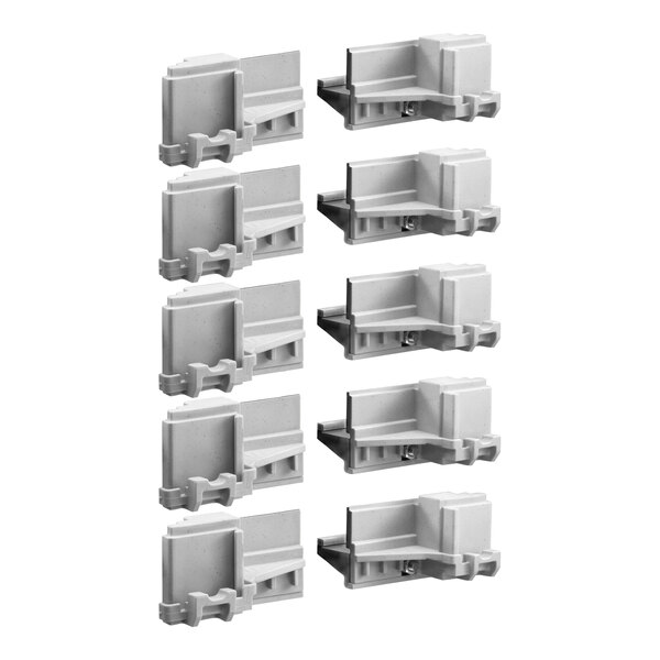 A close-up of a white plastic Cambro Camshelving® Elements XTRA corner connector.
