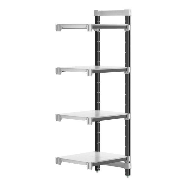 A white Cambro Camshelving Elements add-on unit with four shelves.