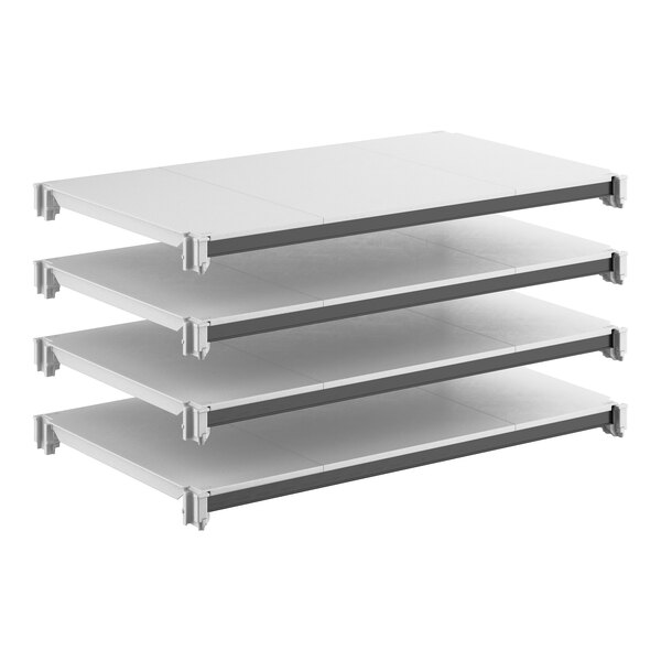 A set of four solid rectangular shelving units designed for storage, shown stacked horizontally.