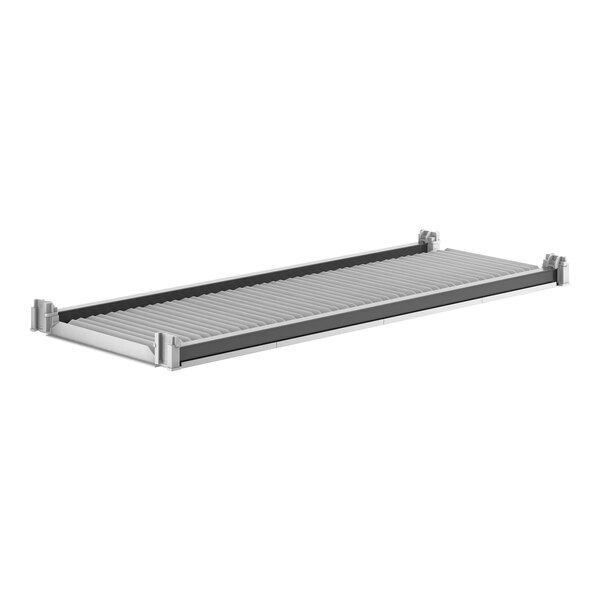 A Cambro Camshelving® Elements XTRA solid metal shelf with metal rails.