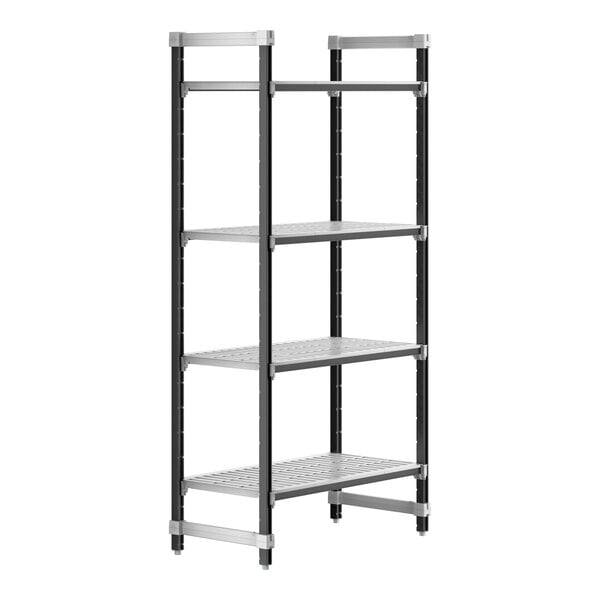 A black metal Camshelving Elements starter unit with four shelves.