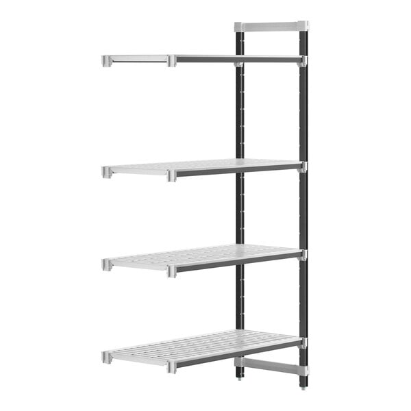 A metal Camshelving Elements XTRA add-on shelf unit with four shelves.