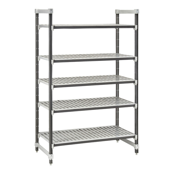 A grey metal Camshelving unit with four shelves.