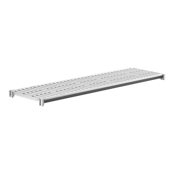 A white vented Camshelving shelf with metal bars.