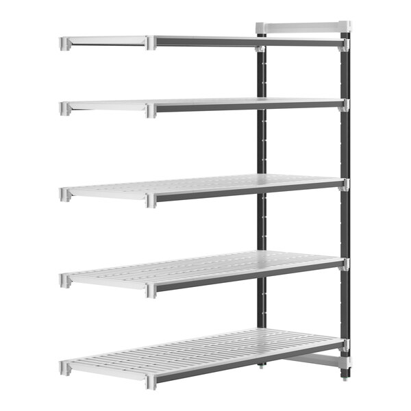 A metal Camshelving unit with five shelves.