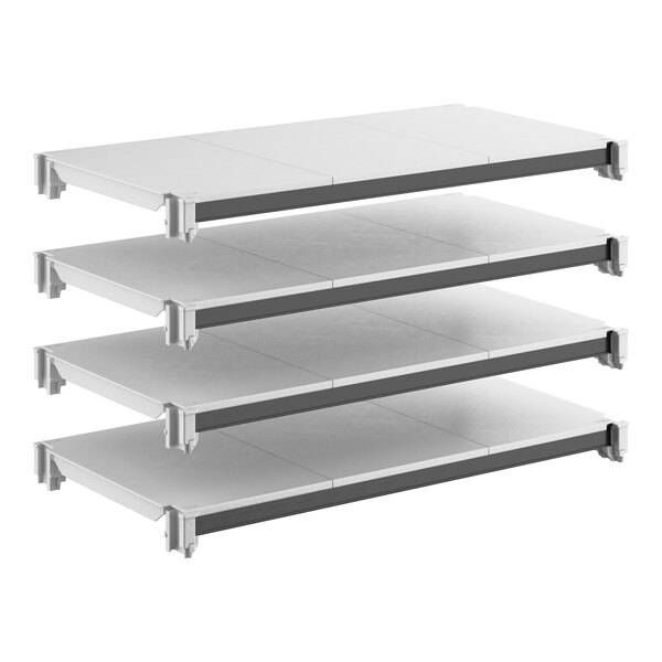 A set of four solid rectangular shelving units designed for storage and organization.