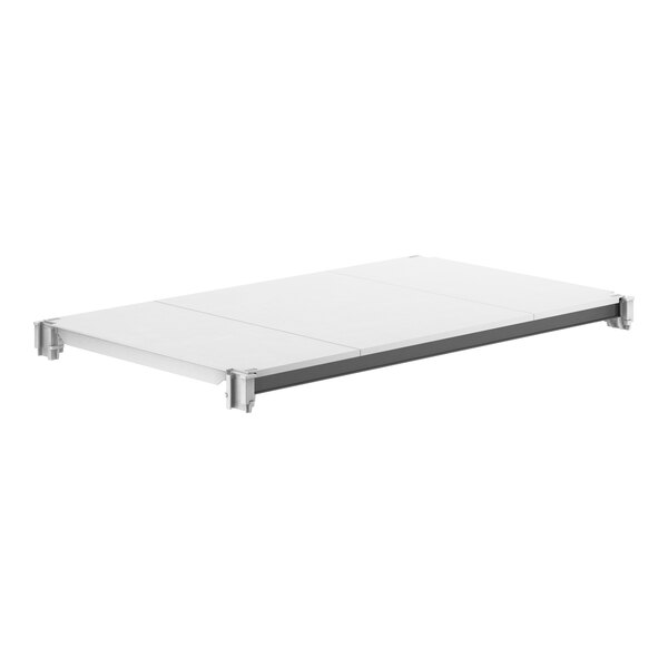 A white rectangular Camshelving® Elements shelf with metal legs.