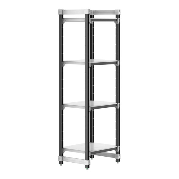 A black Cambro Camshelving® Elements 4-shelf unit.