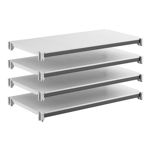 A set of four solid rectangular shelving units designed for storage and organization.