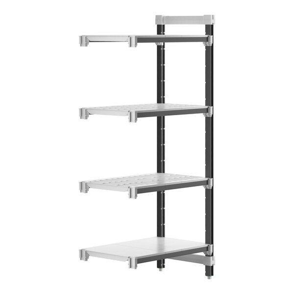 A white Cambro Camshelving® Elements XTRA 4-Shelf Combo Add-On Unit.