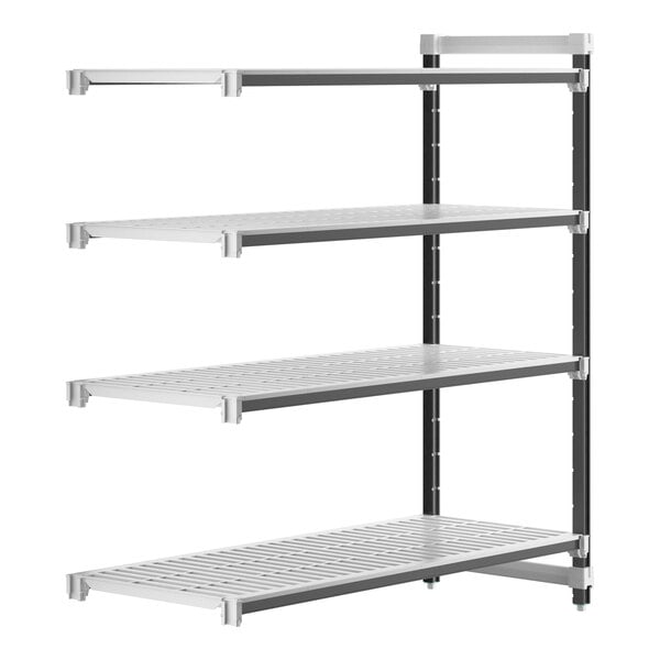 A white metal Camshelving Elements XTRA add-on unit with four shelves.
