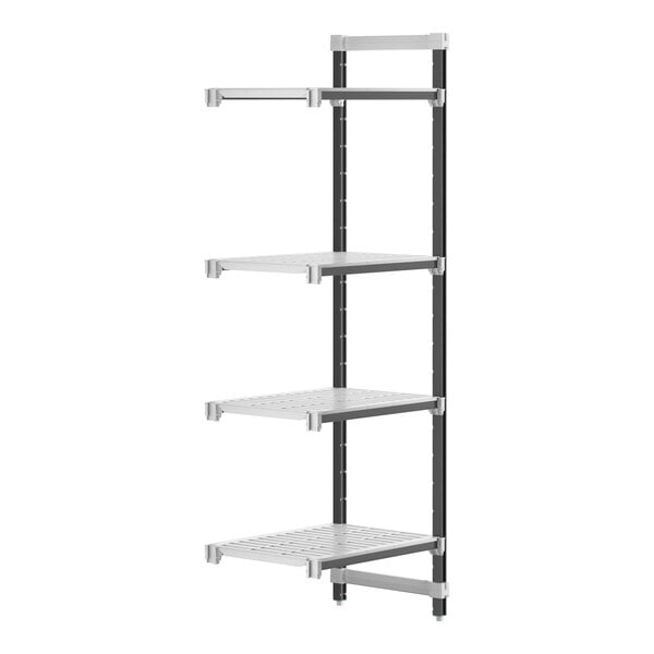 A metal Camshelving Elements XTRA add-on shelf with four shelves.