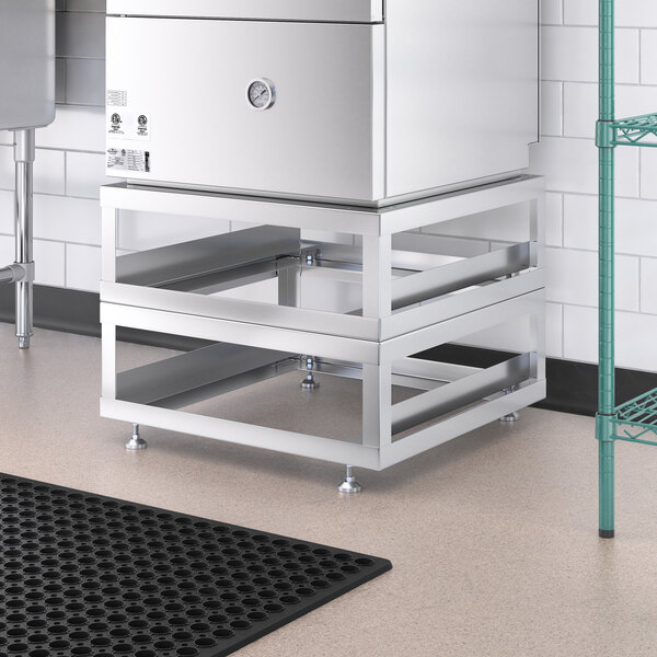 A stainless steel stand with a MainStreet Equipment metal box on it.