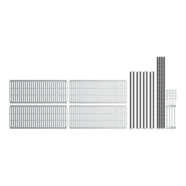 A grey Cambro Camshelving unit with white vented shelves.