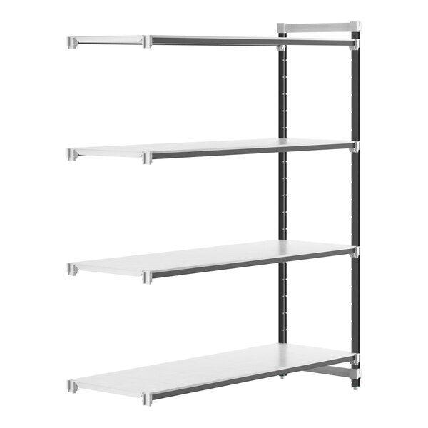 A white rectangular Cambro Camshelving® Elements add-on unit with 4 shelves.
