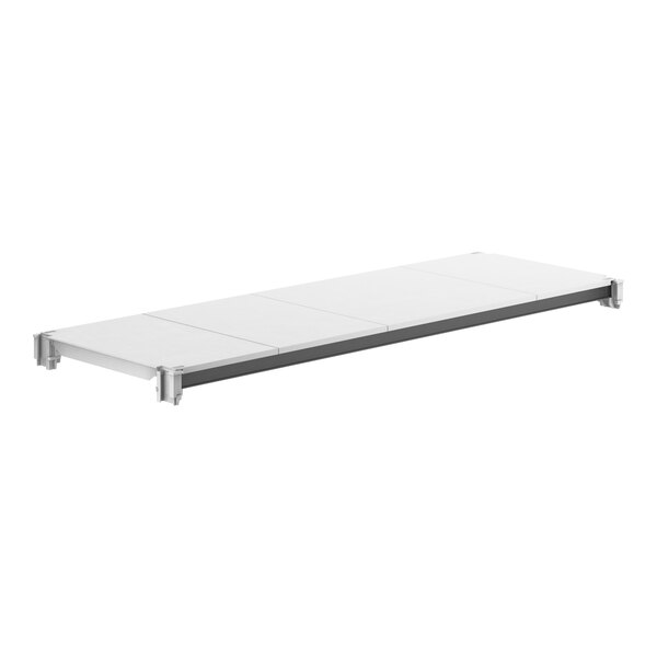 A white rectangular metal shelf with a grey top.