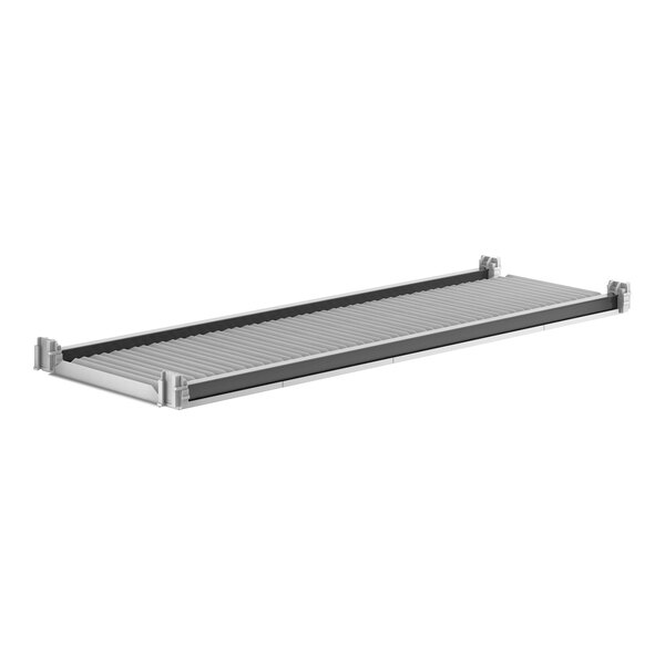 A metal Cambro Camshelving Elements shelf with metal rails.