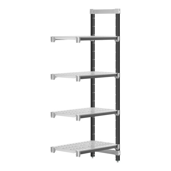 A white Cambro Camshelving Elements add-on unit with four vented shelves.