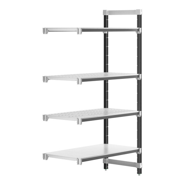 A white Cambro Camshelving Elements XTRA 4-shelf add-on unit.
