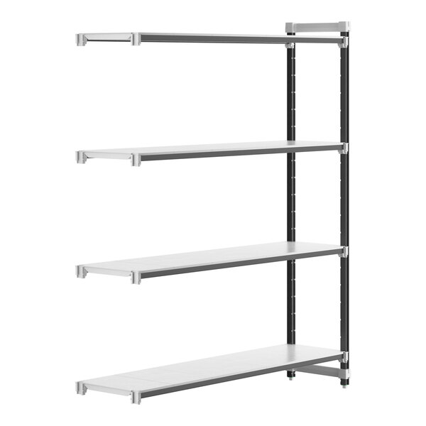 A white Cambro Elements XTRA 4-shelf add-on unit with black metal shelves.