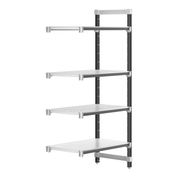 A white Cambro Camshelving Elements XTRA 4-shelf add-on unit.