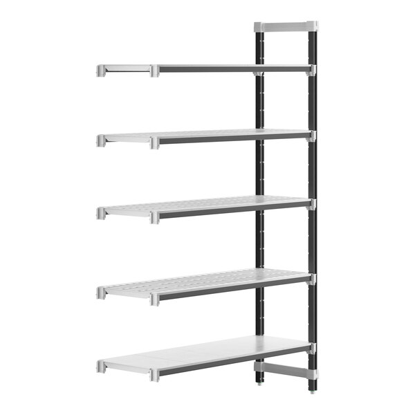A metal Cambro Camshelving® Elements XTRA add-on unit with 4 shelves.