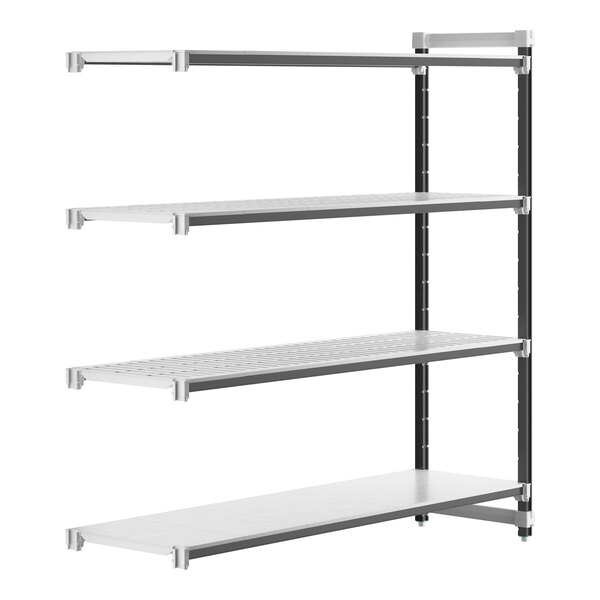 A white rectangular metal Camshelving unit with four shelves.