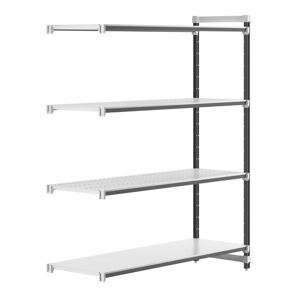 A white rectangular Cambro Camshelving® Elements XTRA 4-Shelf Combo Add-On Unit with metal shelves.