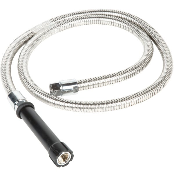 a flexible hose with a black handle