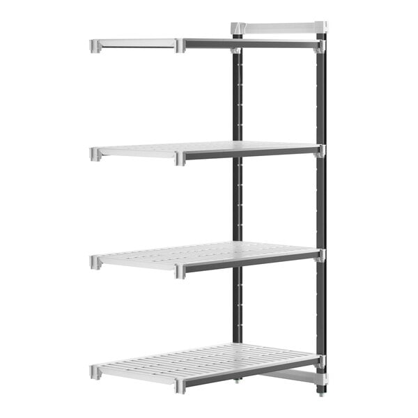 A white Camshelving® Elements XTRA 4-shelf add-on unit with black legs.