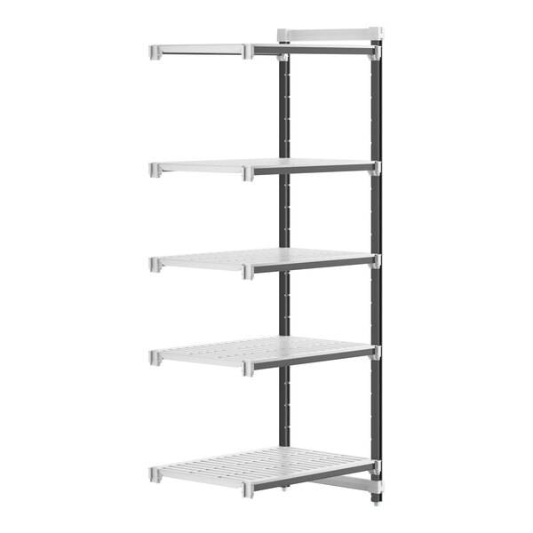 A white shelf with black metal rods for Cambro Elements XTRA Camshelving.