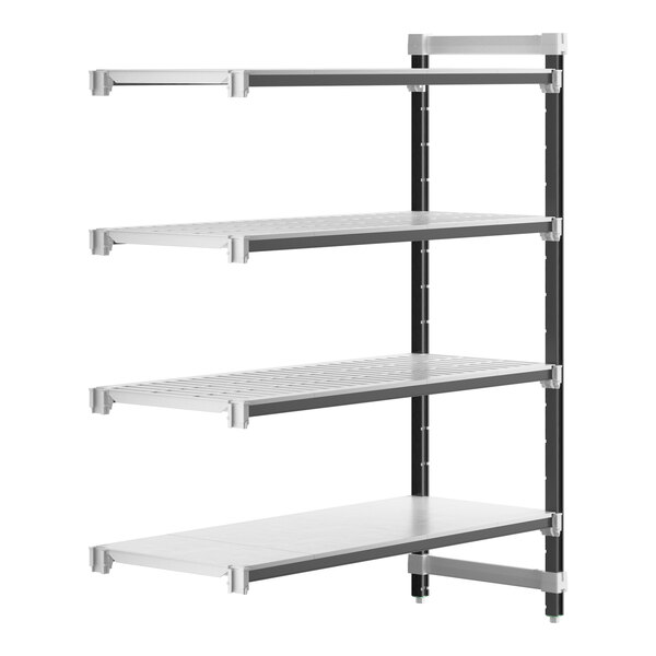 A metal Cambro shelving add-on unit with four shelves.